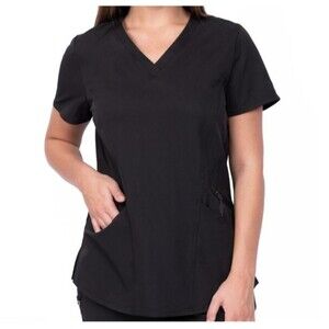 Ava Therese Ava Back Knit Scrub Top Large Black